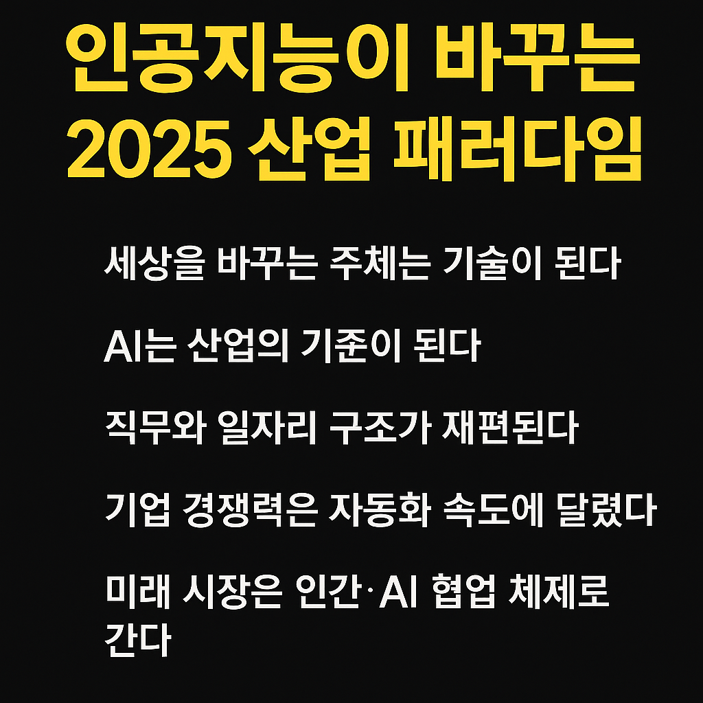 2025년 인공지능이 이끄는 산업 변화 방향을 요약한 심플한 인포그래픽