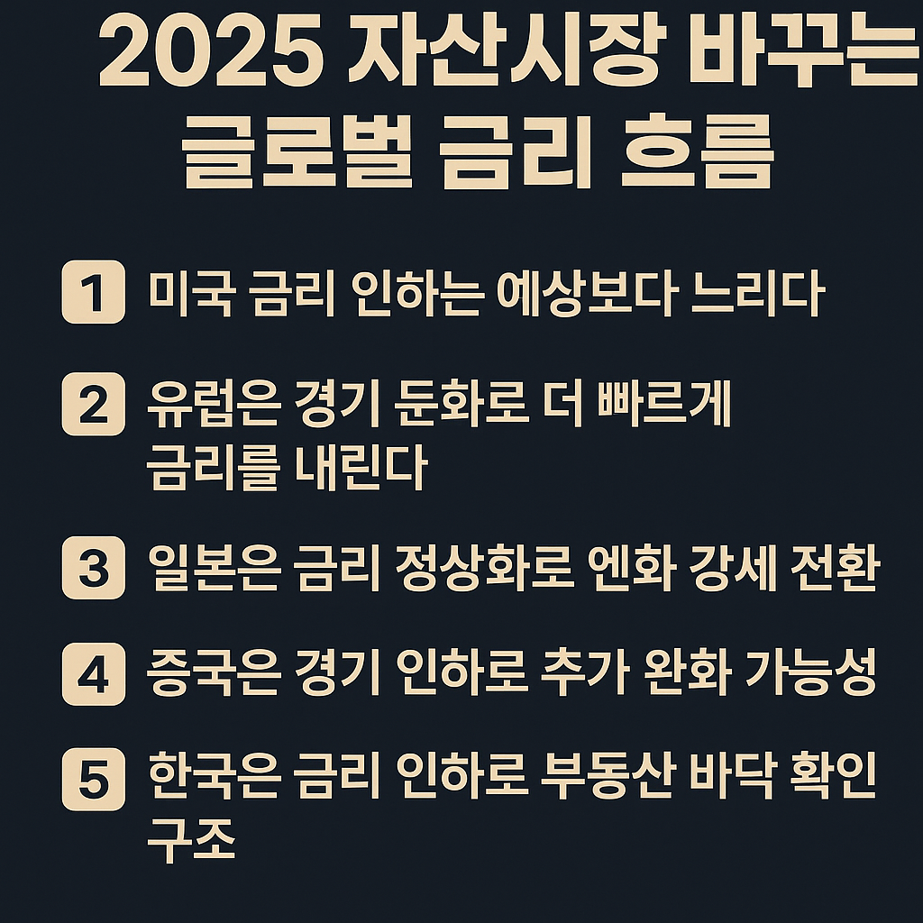 2025년 글로벌 금리 트렌드와 한국 자산시장 영향 요인을 정리한 인포그래픽