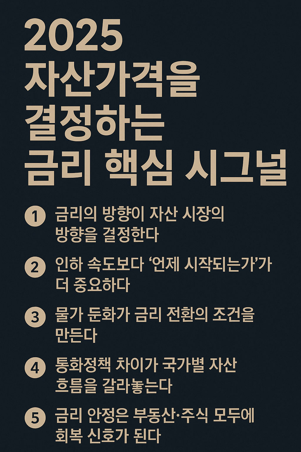 2025년 자산가격을 좌우하는 글로벌 금리 핵심 요인을 정리한 모던 인포그래픽