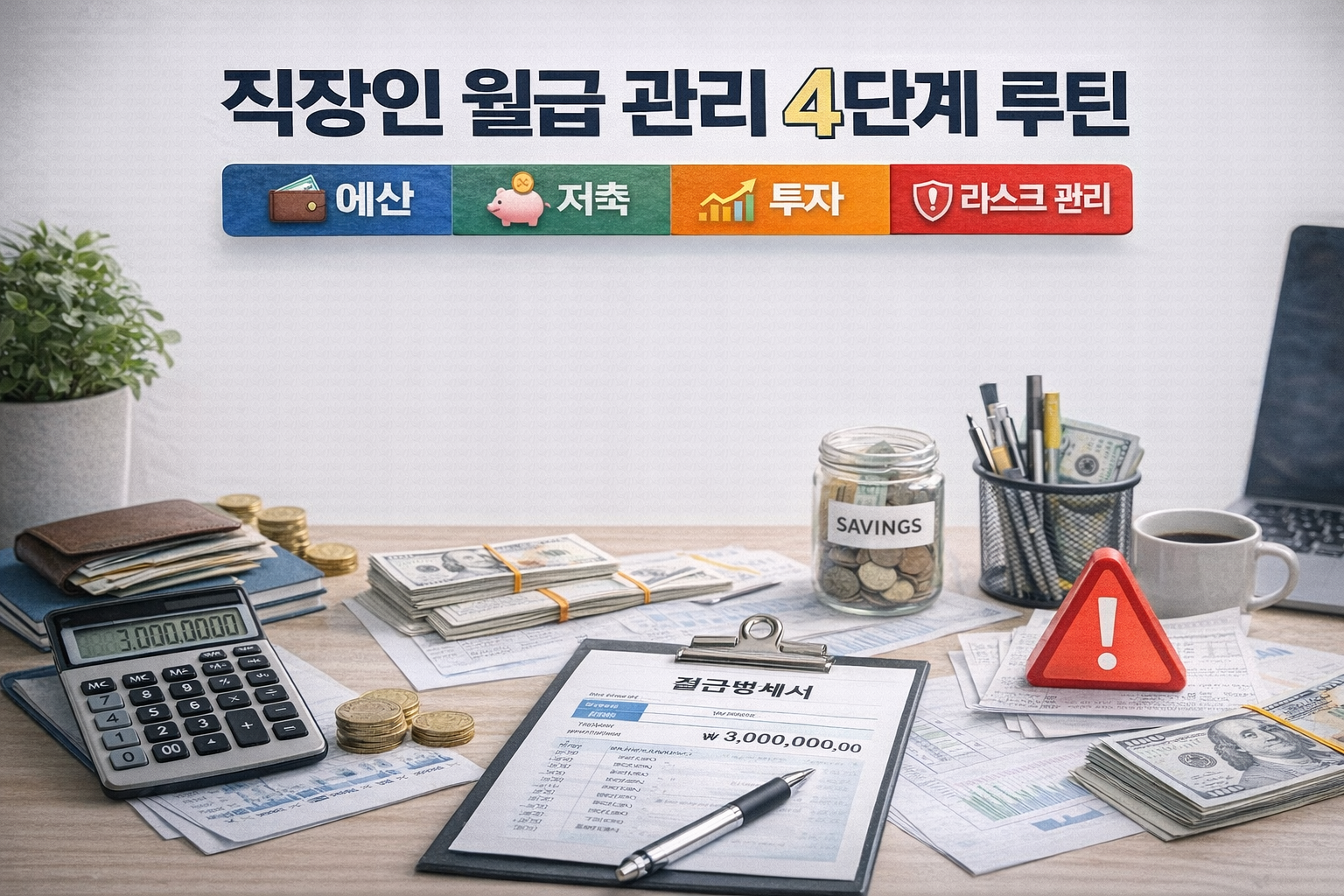 직장인 월급 관리 4단계 루틴: 예산·저축·투자·리스크 관리  (월급은 많은데 돈이 안 모인다면, 문제는 금액이 아니라 ‘관리 순서’입니다)