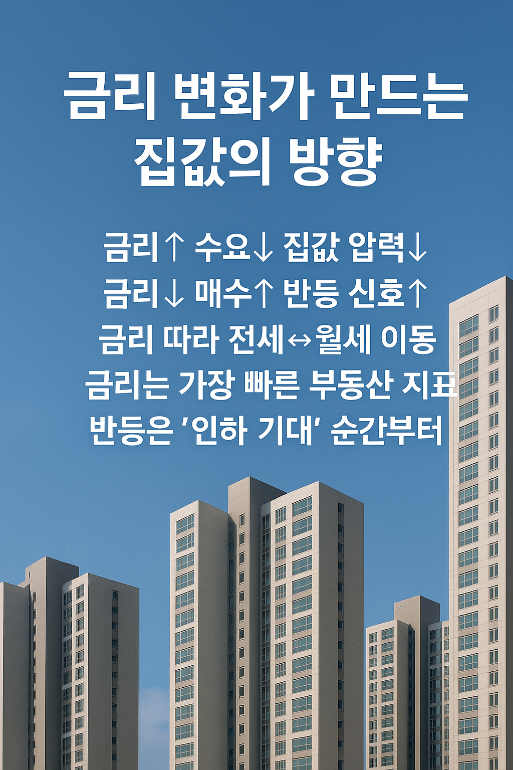 금리 인상·인하가 부동산 시장과 전세·월세 이동에 미치는 변화를 시각적으로 정리한 인포그래픽