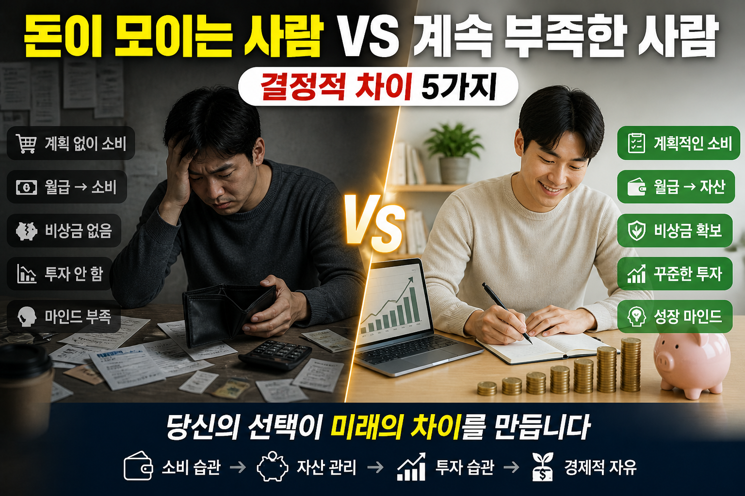 돈이 모이는 사람 vs 계속 부족한 사람 (결정적 차이 5가지)