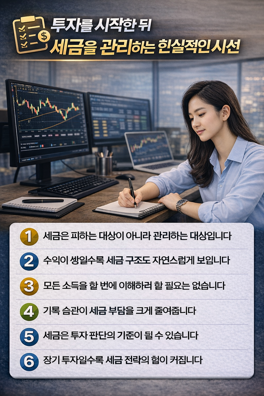 투자 이후 세금을 어떻게 바라보고 관리해야 하는지를 설명하는 인포그래픽