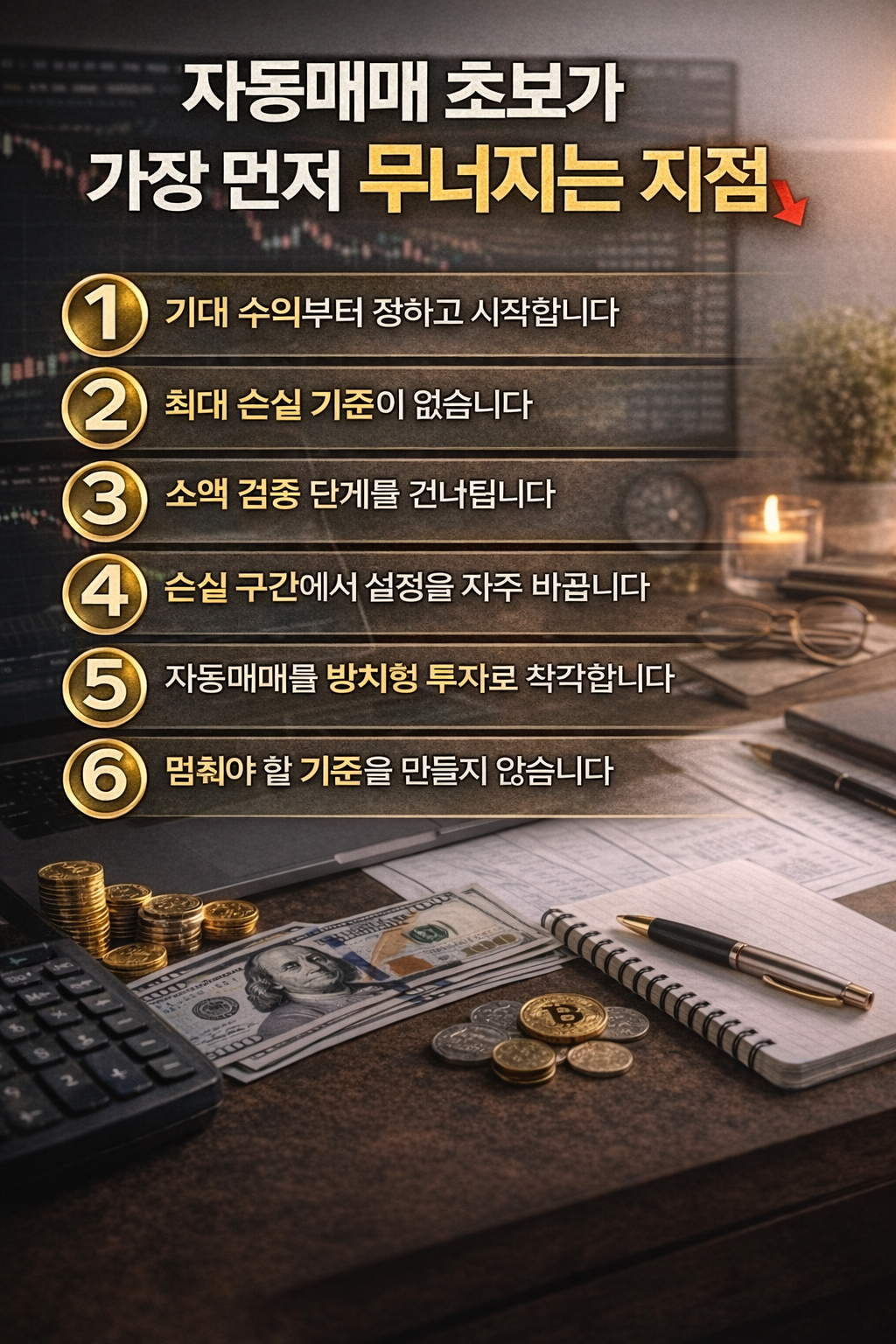 자동매매 초보가 가장 먼저 무너지는 지점 인포그래픽