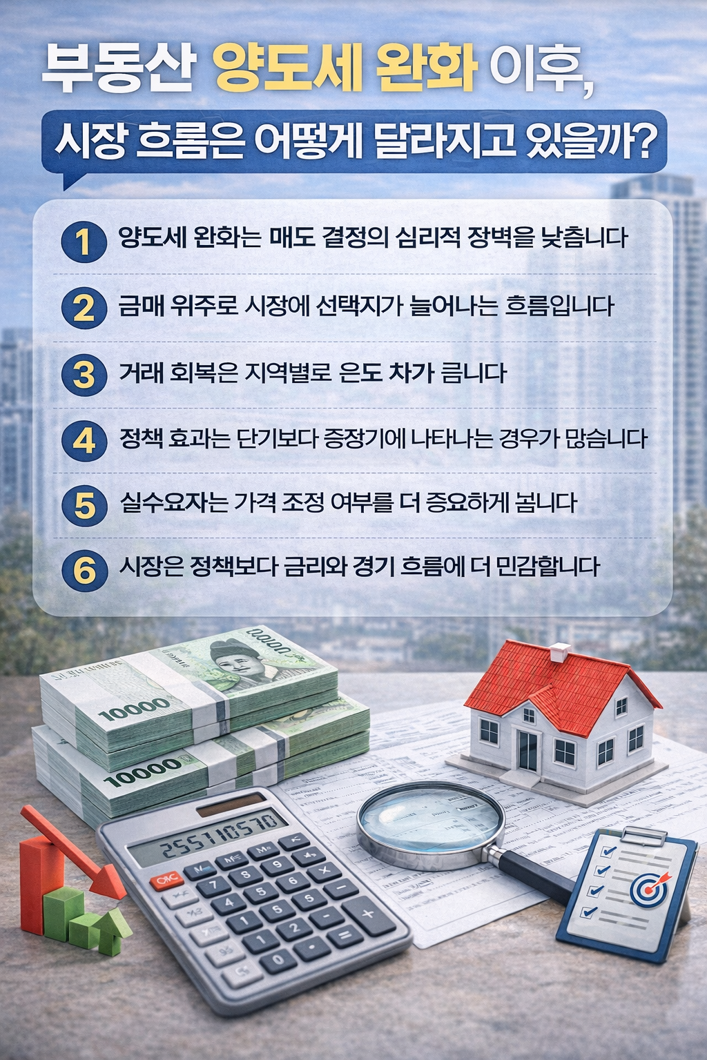 부동산 양도세 완화 이후 실제 시장 흐름과 체감 변화를 한눈에 정리한 인포그래픽