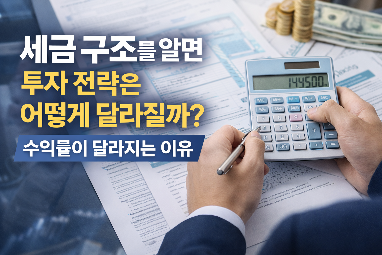 세금 구조를 분석하며 투자 전략을 점검하는 모습을 표현한 썸네일 이미지