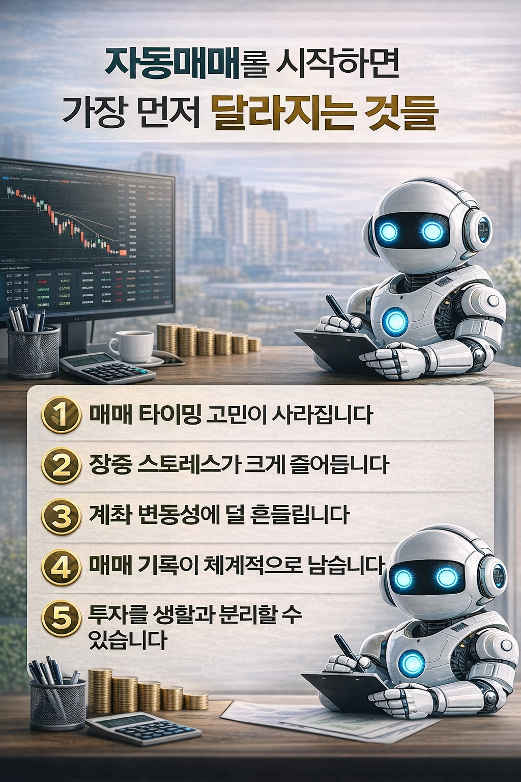 자동매매를 시작하면 투자에서 가장 먼저 달라지는 점들을 정리한 인포그래픽