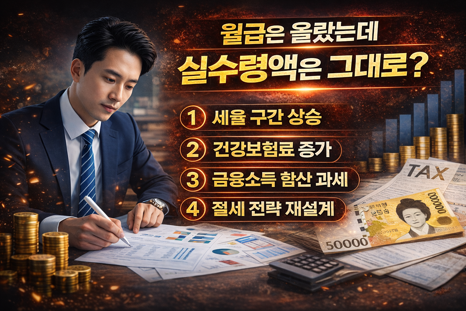 월급은 올랐지만 실수령액이 그대로인 이유를 설명하는 세금 인포그래픽 이미지