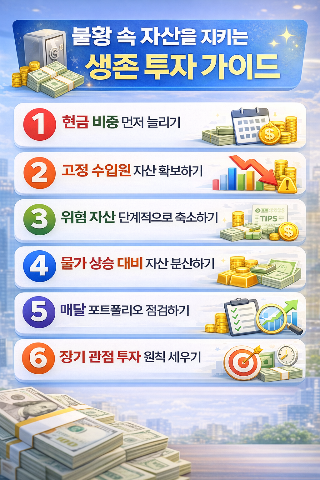 불황기에 자산을 보호하기 위한 핵심 투자 전략을 정리한 인포그래픽