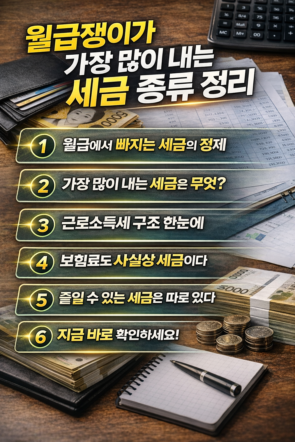 월급에서 빠지는 세금의 정체와 근로소득세 구조, 절세 방법을 한눈에 정리한 세금 인포그래픽 이미지