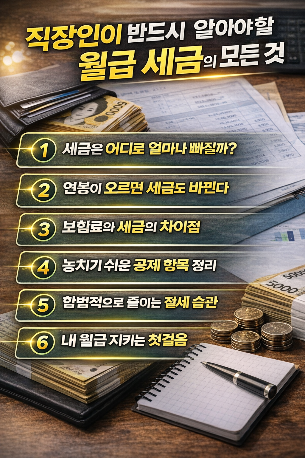 직장인이 꼭 알아야 할 월급 세금 구조와 절세 습관을 정리한 세금 인포그래픽 이미지