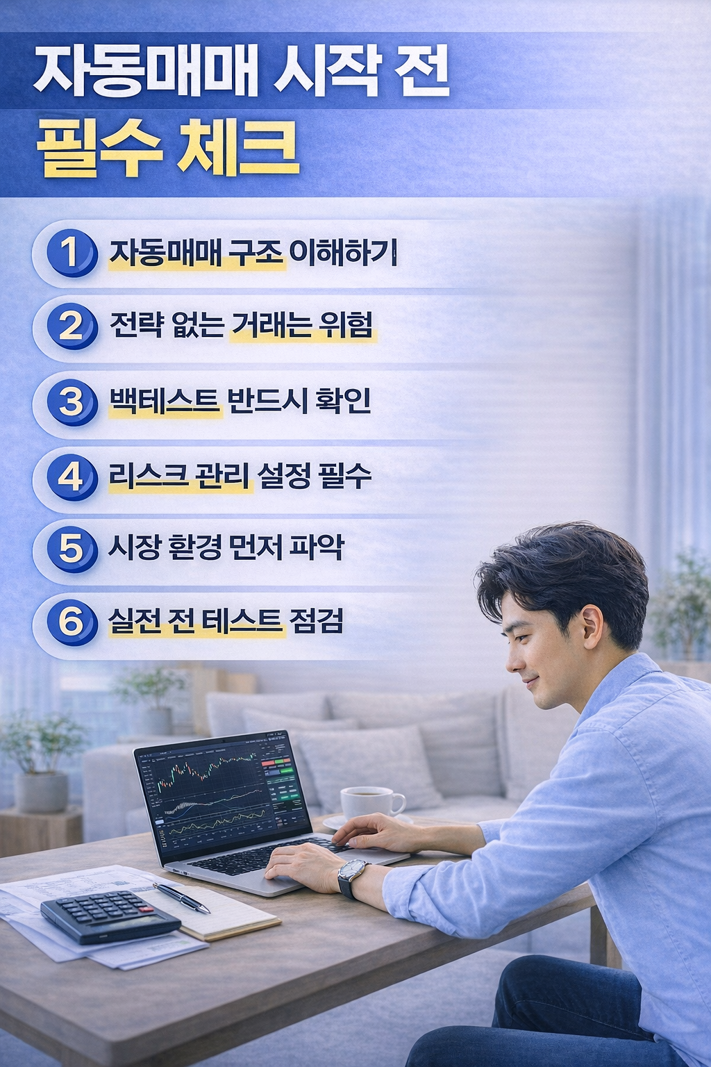 자동매매 입문자가 반드시 확인해야 할 핵심 개념을 한눈에 보여주는 인포그래픽