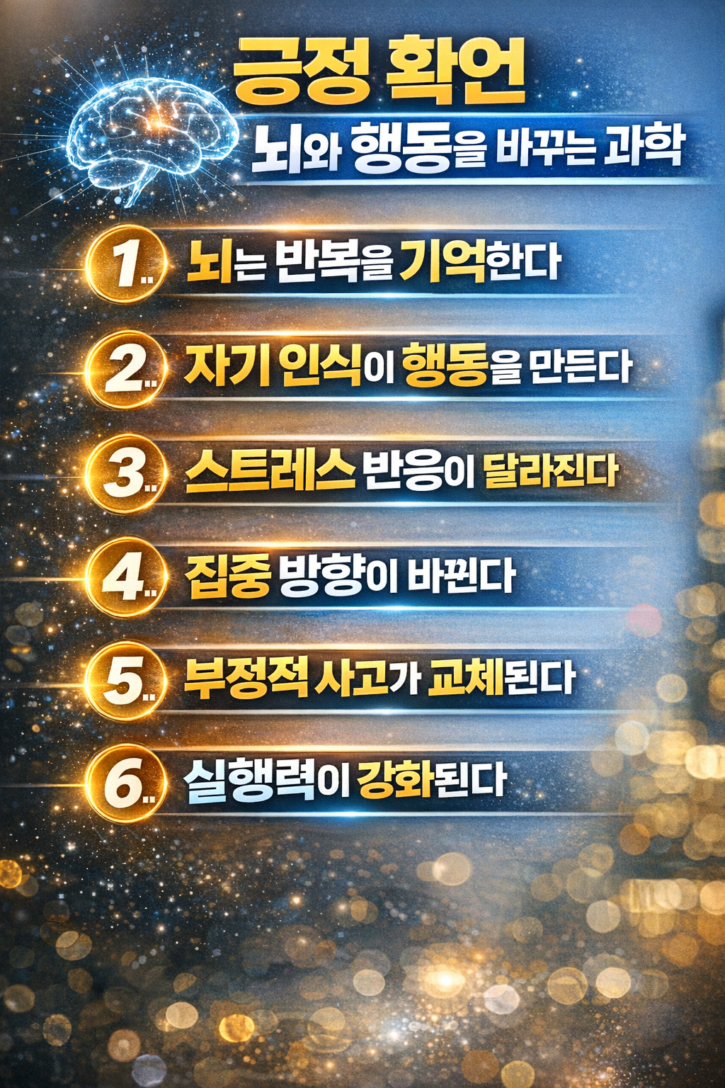 긍정 확언이 사고와 행동에 미치는 과학적 효과를 로 시각화한 인포그래픽